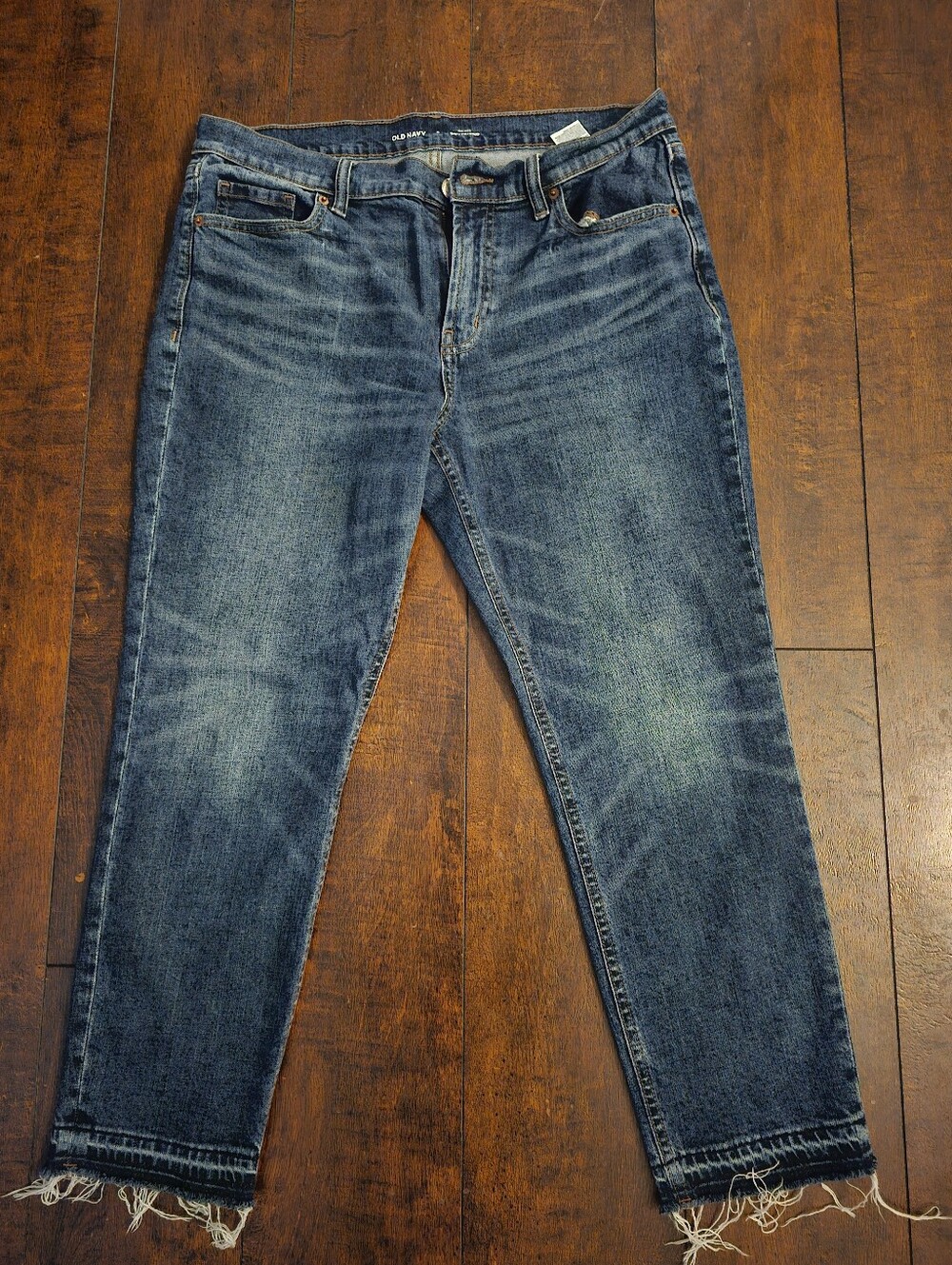 Old Navy Mid-Rise Boyfriend Jeans in Dark Indigo with Contrast Stitching